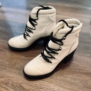 Marc Fisher White Leather Lace-Up Boots, 9